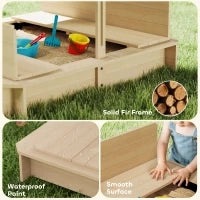 Sabbiera per Bambini in Legno con Tettuccio Parasole, Panca e Coperchio, 106x106x115 cm Bianco e Blu