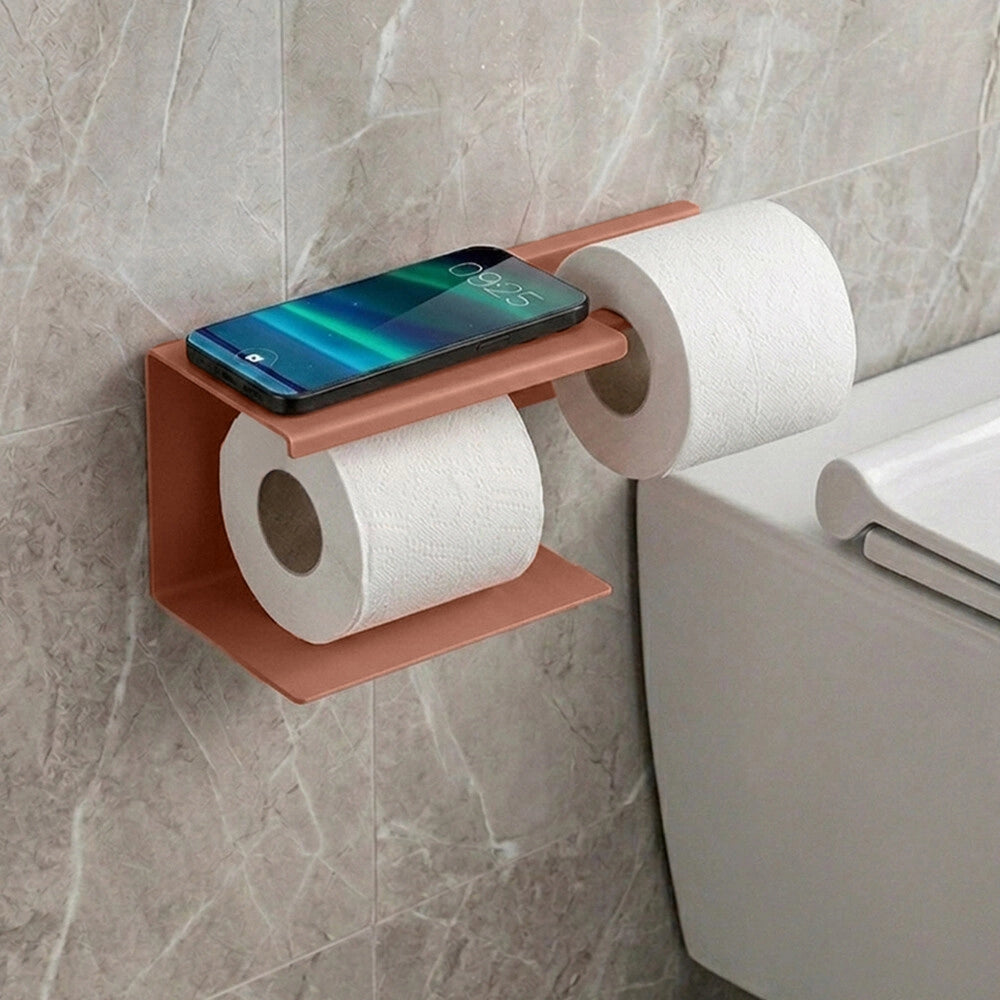 Porta rotolo con mensola bagno terracotta in acciaio senza fori Rea