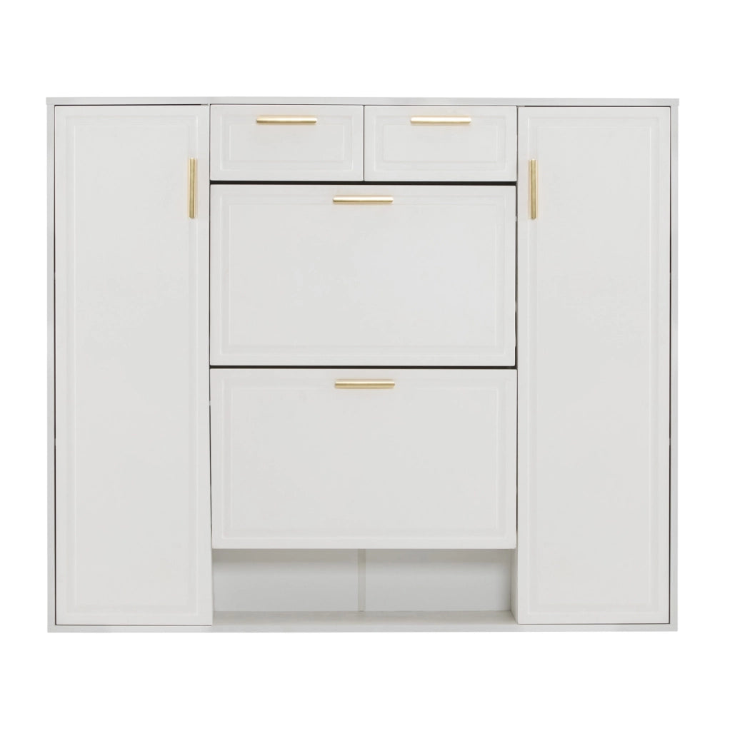 Scarpiera moderna bianca 120 x 24 x 107 cm con ripiani regolabili e 2 cassetti