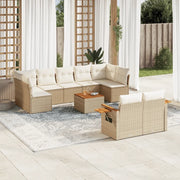 Set Divano da Giardino 10 pz con Cuscini Beige in Polyrattan