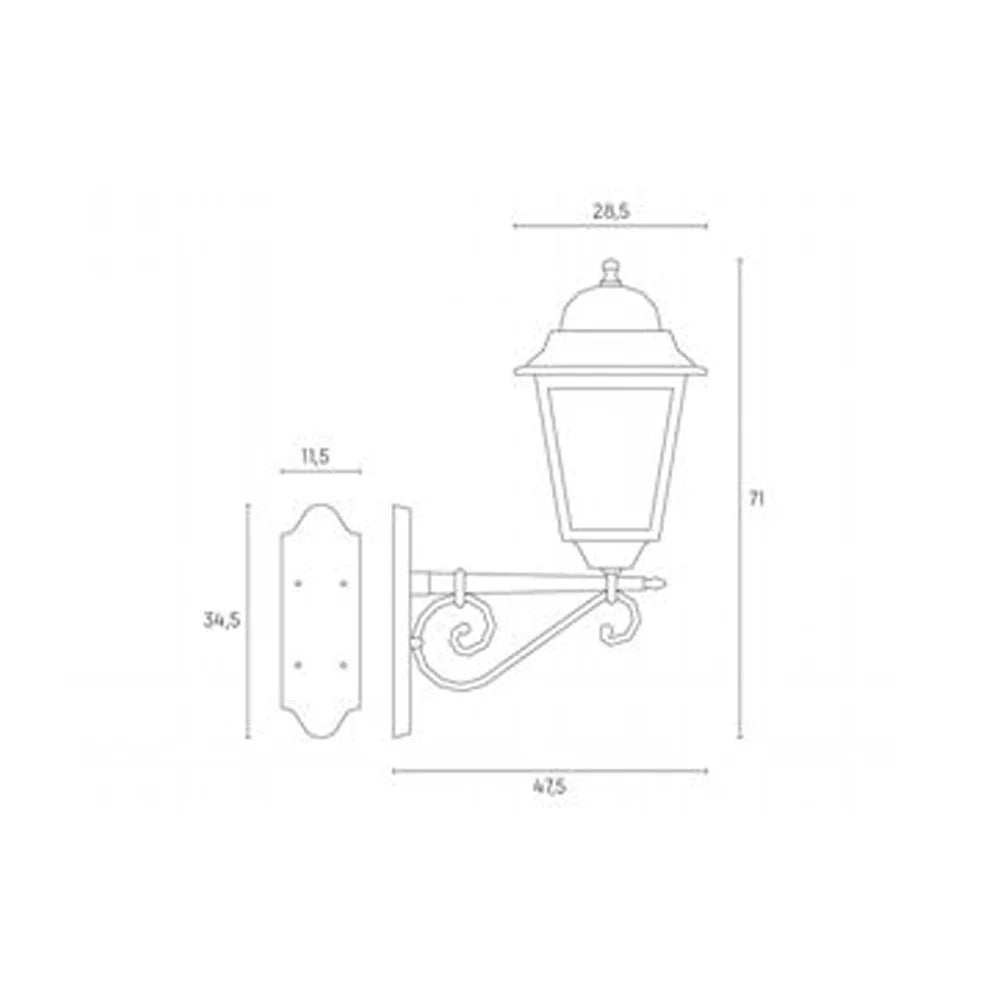 Applique Grande In Alto Esterno Contemp. Mito Alluminio E Vetro Nero 1 Luce E27