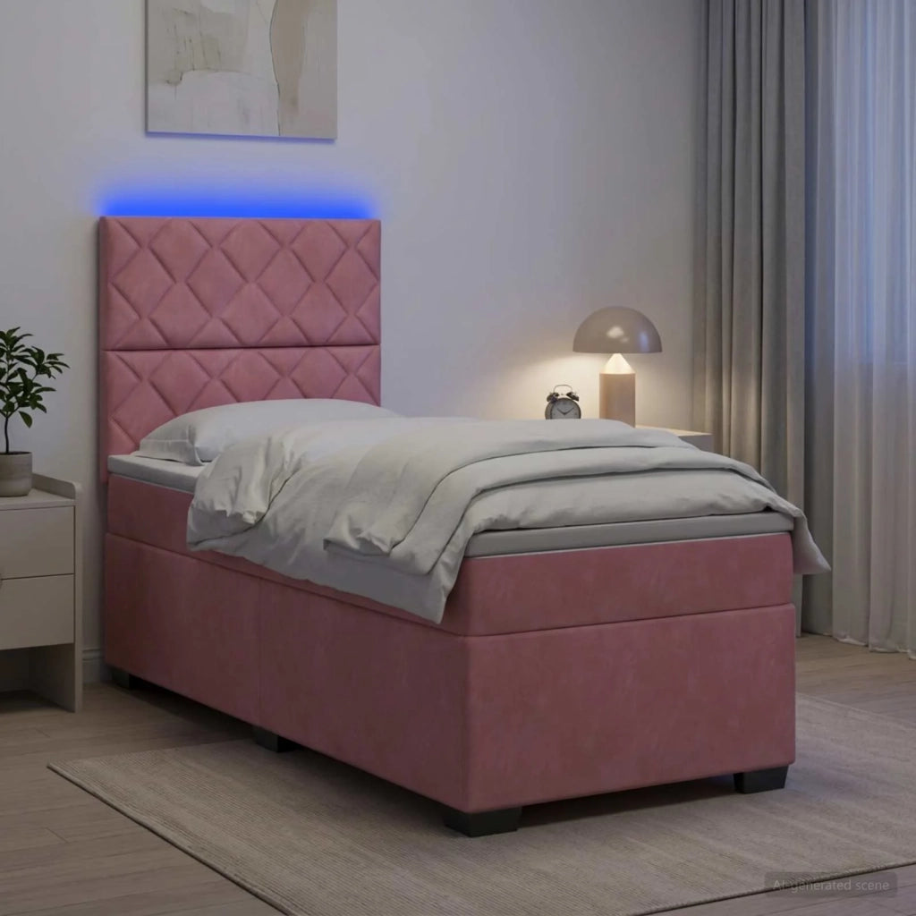 Letto box spring con materasso Rosa 100 x 200 cm Velluto 3455059