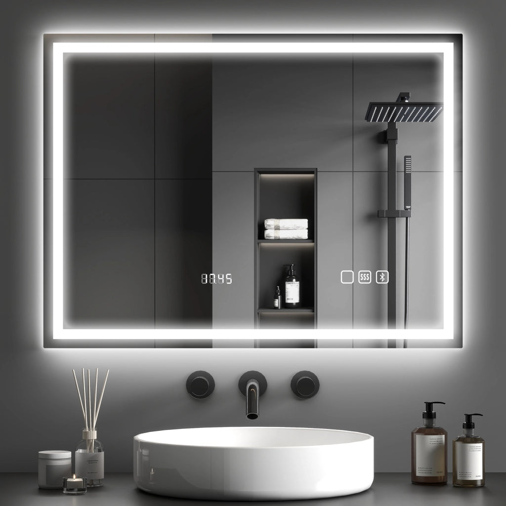 Specchio Bagno LED Bluetooth 60x80cm ¨C Xylo ¨C Antiappannamento Luce Regolabile Touch Argento