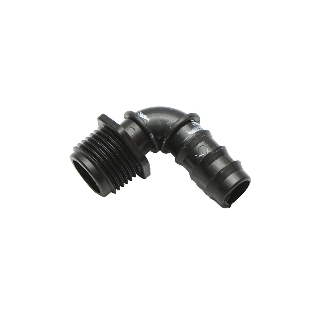 Gomito per tubo di gocciolamento con filettatura esterna D16mmx1/2 per sistemi di irrigazione