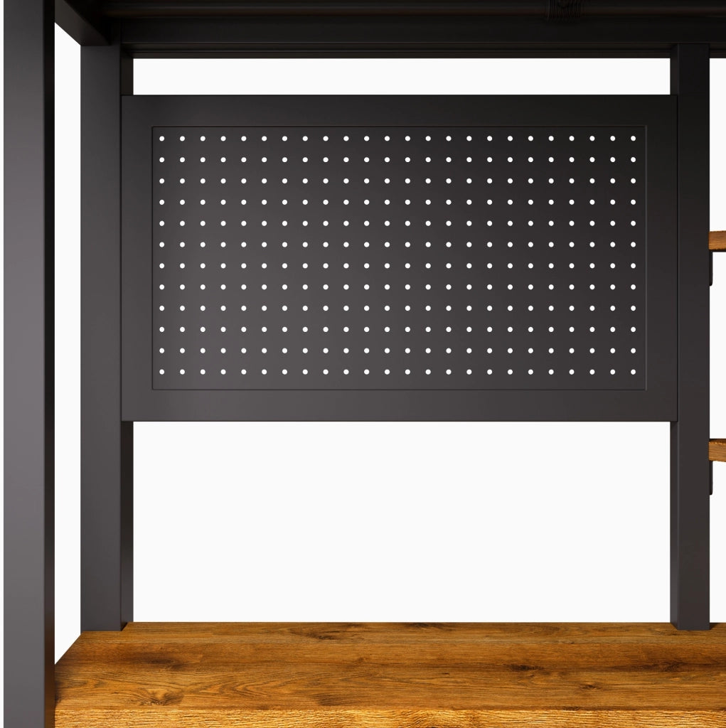 Letto a soppalco 90x200 cm con scrivania; LED; presa USB e USB-C; nero
