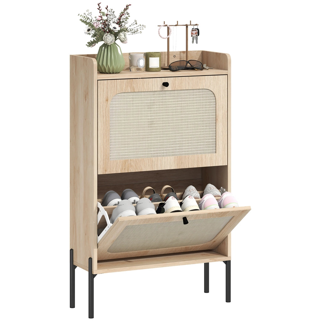 Scarpiera 12 paia con ante in rattan e 2 cassetti ¨C zephmum ¨C rovere 88x132x19