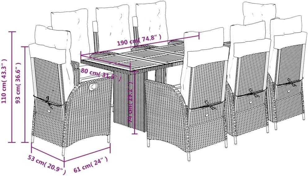 Set da Pranzo da Giardino 9 pz con Cuscini Beige in Polyrattan,Set da Pranzo Esterni,Set Pranzo da Giardino,Set da Pranzo su Patio-3213373
