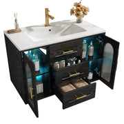 Mobile bagno sospeso con 2 cassetti; 2 vani e LED con lavabo; in MDF e vetro; nero; 76×46×55 cm