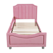 Letto per bambini 90×200 cm letto singolo con schienale; braccioli e doghe in legno; senza materasso; rosa