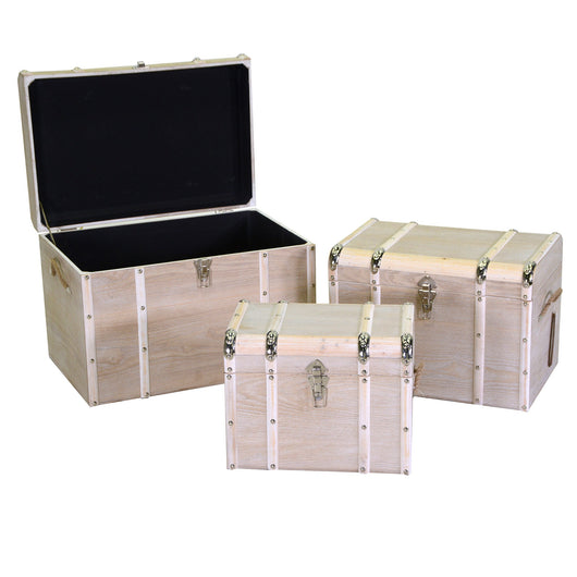 Set 3 Baule in legno sbiancato rettangolare