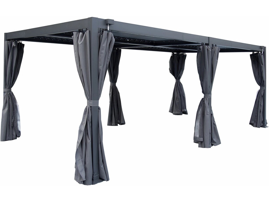 Pergola bioclimatica in alluminio con tenda e zanzariera "Kensington" - 3 x 5 m - Grigio