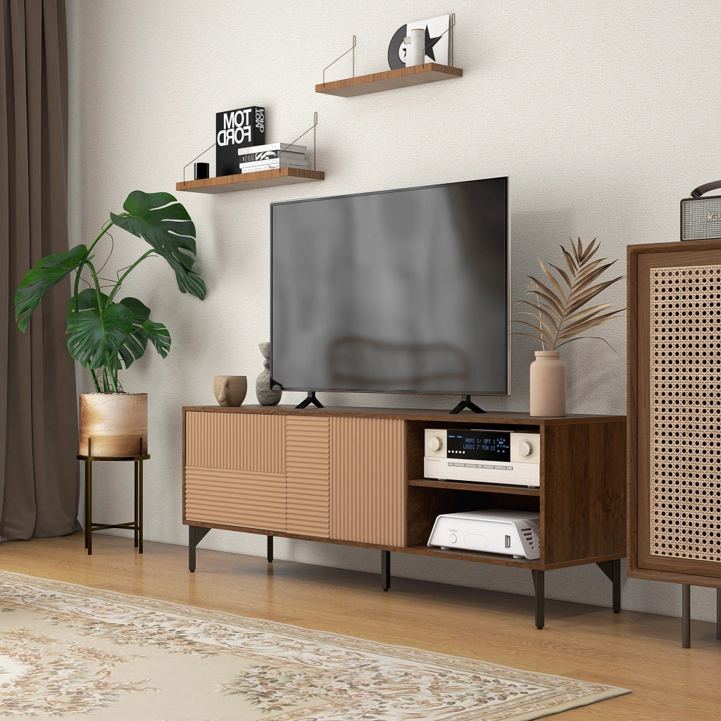 EasyComfort Mobile Porta TV fino 65" con 2 Armadietti e 2 Vani Aperti in Legno, 150x40x56cm, Marrone