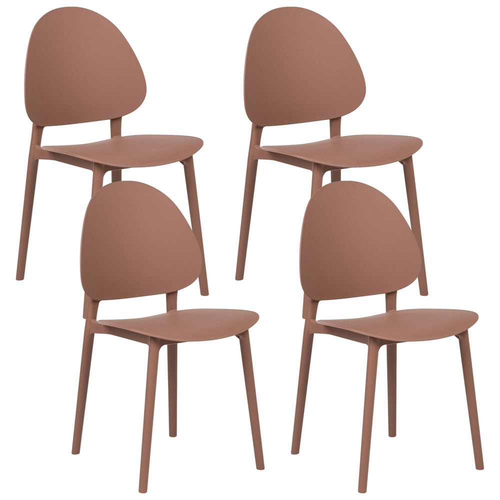 Set di 4 sedie da pranzo in plastica marrone per interni ed esterni senza braccioli stile classico minimalista