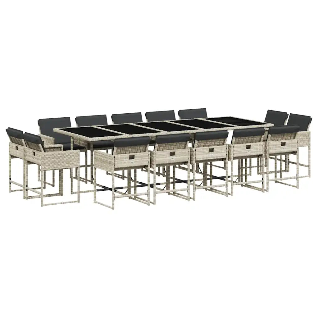 Set da Pranzo da Giardino 15 pz con Cuscini Grigio Polyrattan 3278182