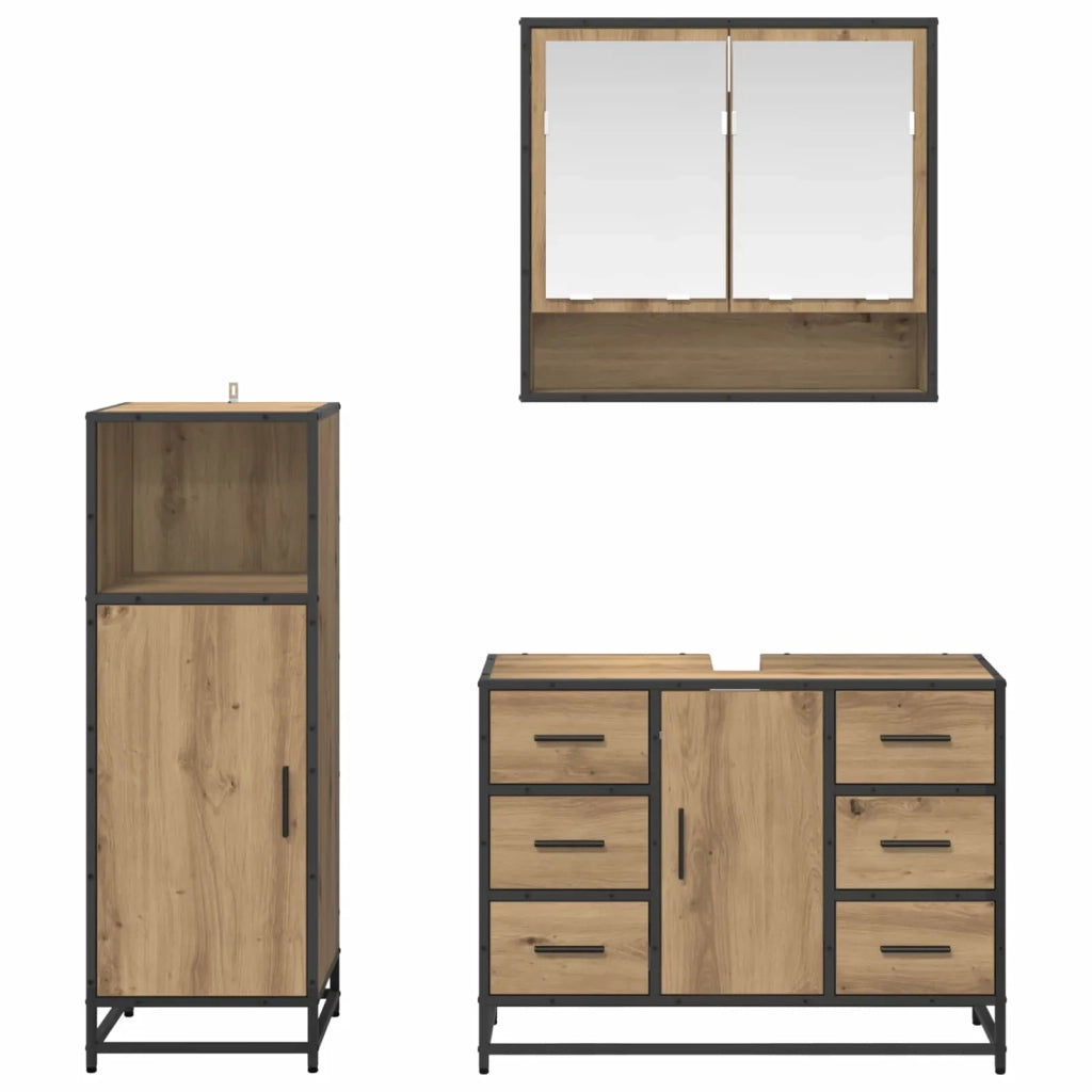 Set di mobili per il bagno con porta 3 pcs Rovere artigianale 3402379