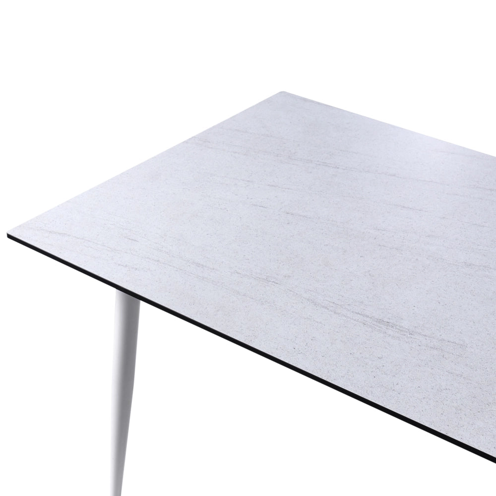 Tavolo da giardino con piano in HPL e struttura in alluminio bianco resistente ai raggi UV all'acqua per esterni, in stile moderno