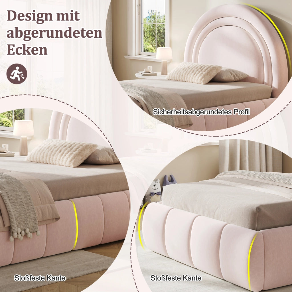 Letto imbottito letto singolo branda 90 x 200cm letto idraulico funzionale letto con telaio a doghe testiera e ampio spazio di deposito testiera imbottita velluto rosa