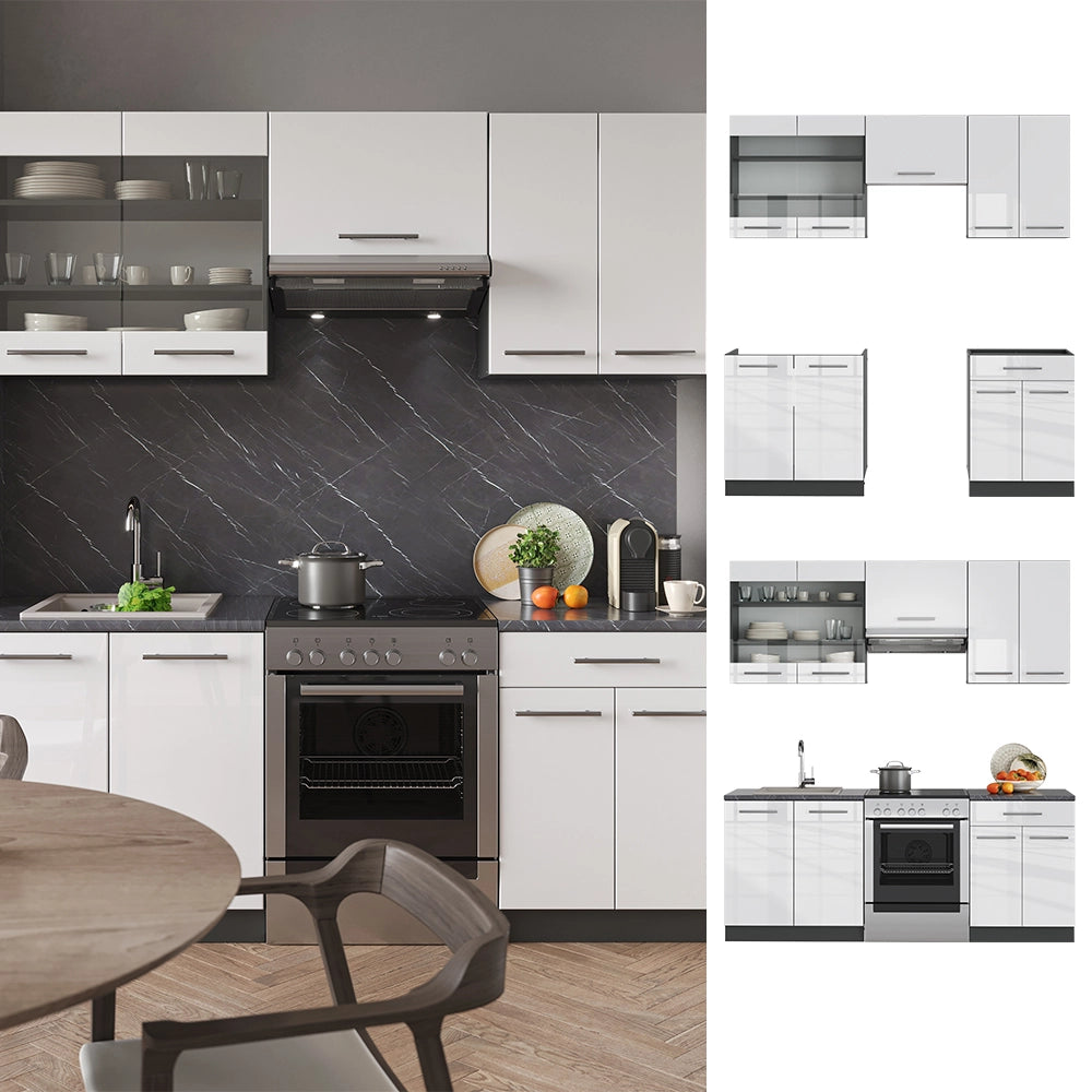 Cucina componibile Fame-Line Bianco lucido/Antracite 200 cm, PL Rovere Vicco