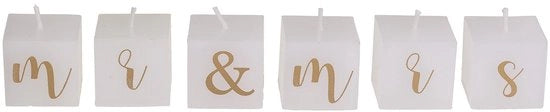 Set di candele decorative 6 pezzi - Decorazione per matrimoni - Decorazione per fidanzamenti - Testo dorato - Dimensioni 3x3x3 cm - Candele decorative