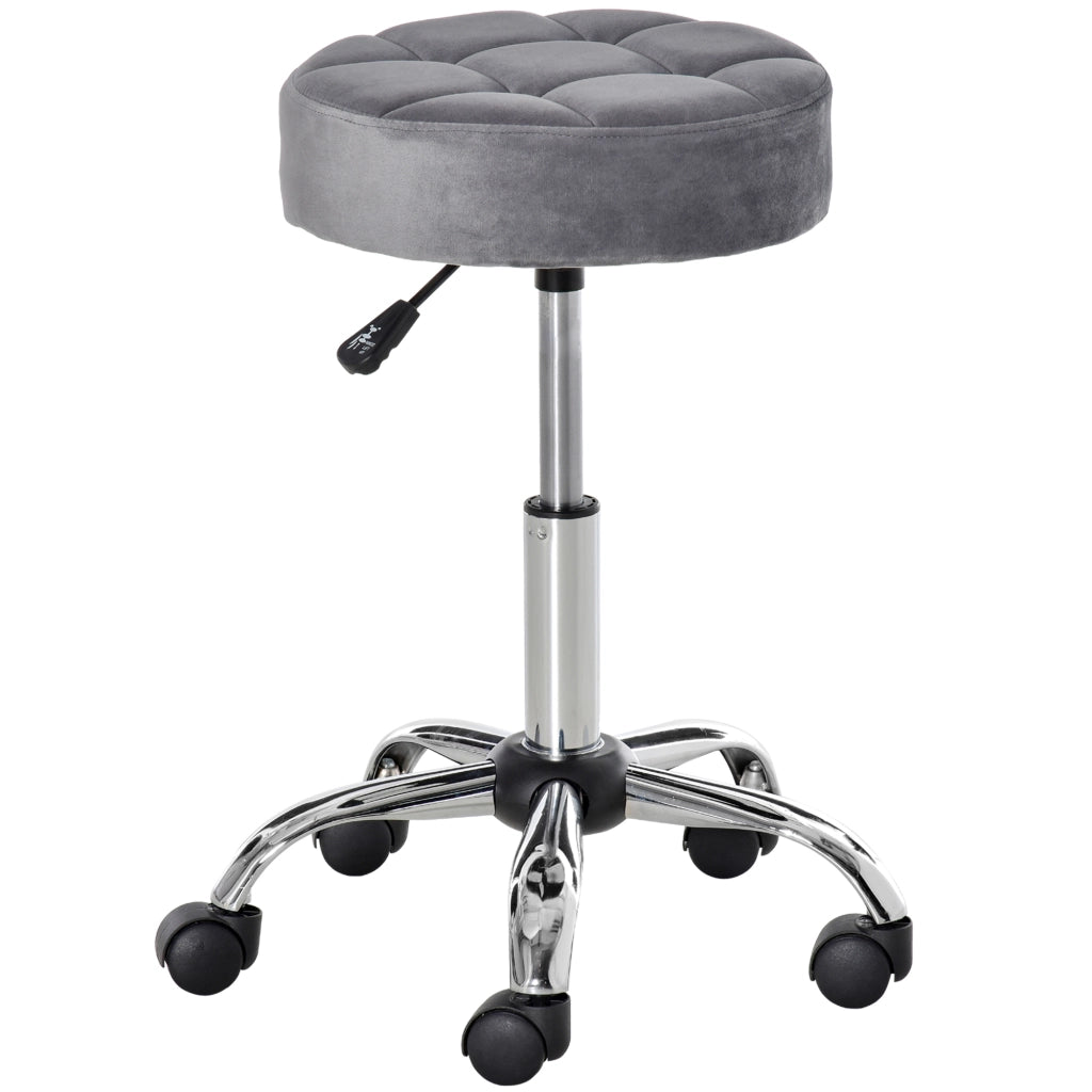 Sgabello Girevole Altezza Regolabile ¨C zephmum ¨C Grigio Chiaro Tessuto Schiuma Base Cromo 35x35x49-61cm