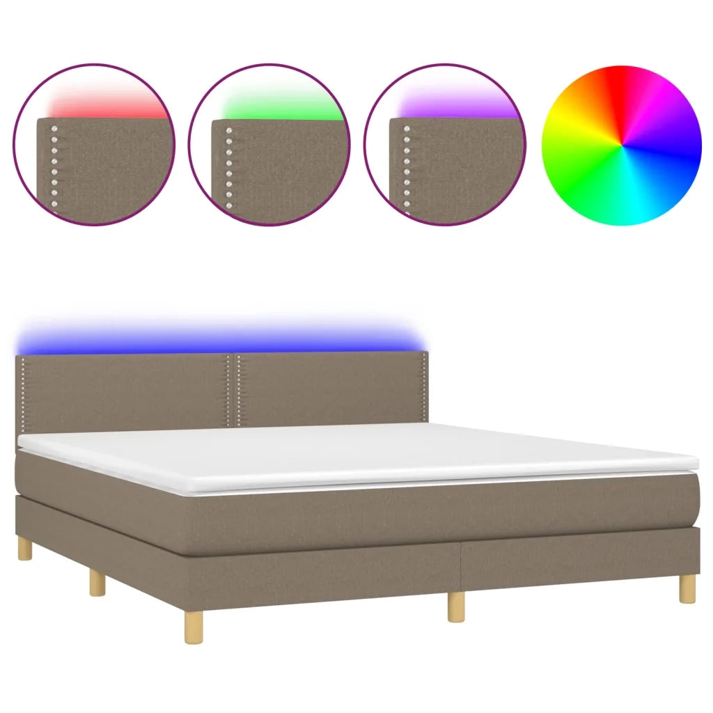 Letto a Molle con Materasso e LED Tortora 180x200 cm in Tessuto 3133657