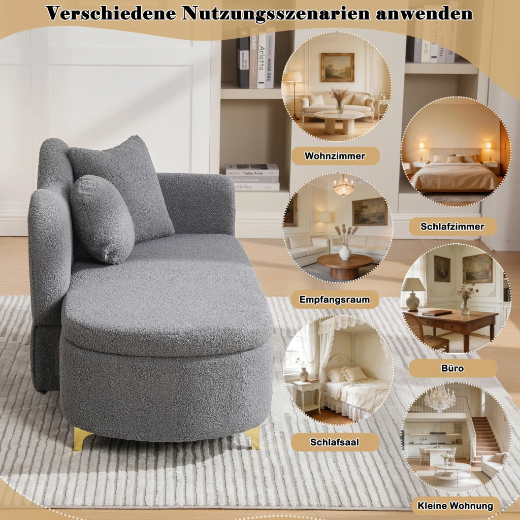 Chaise longue con contenitore 134 cm grigio antico
