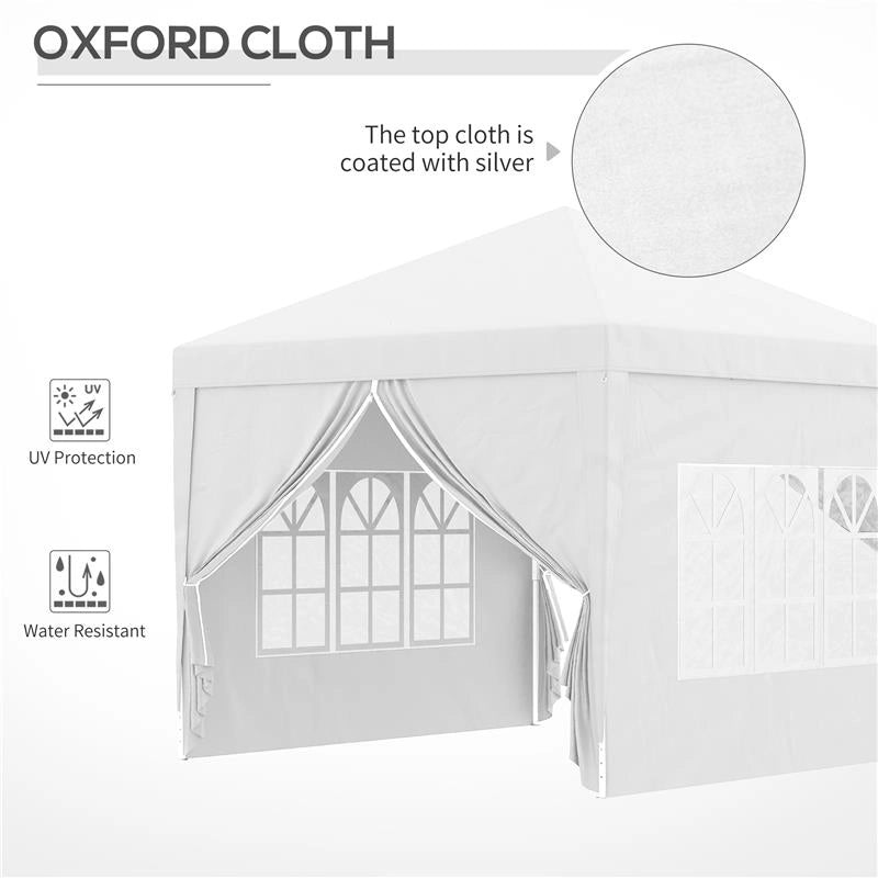 GAZEBO PIEGHEVOLE E IMPERMEABILE CON PANNELLI LATERALI IN ACCIAIO E TESSUTO OXFORD 2.95X2.95X2.58 CM BIANCO