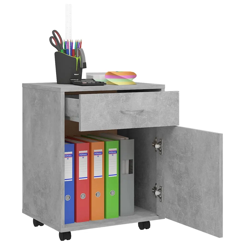 Mobiletto con Ruote Grigio Cemento 45x38x54cm Legno Multistrato 808444