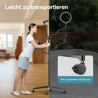Supporto da terra 4in1 con 1 asta per microfono + 3 bracci articolati per accessori, con morsetto e ring light a 3 modalità, treppiede con rotelle per fotocamera per dirette e live