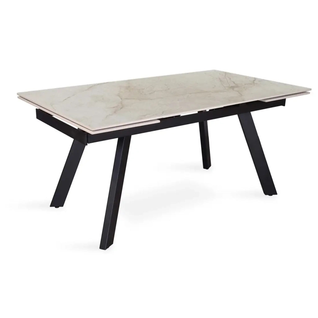 Tavolo allungabile LAROS – 160 a 240 cm – Piano in pietra marmorea beige – Struttura in metallo – Design di alta gamma
