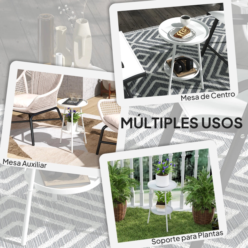Tavolino da Giardino Rotondo 2 Livelli con Vassoio ¨C zephmum ¨C Bianco ?32x51 cm