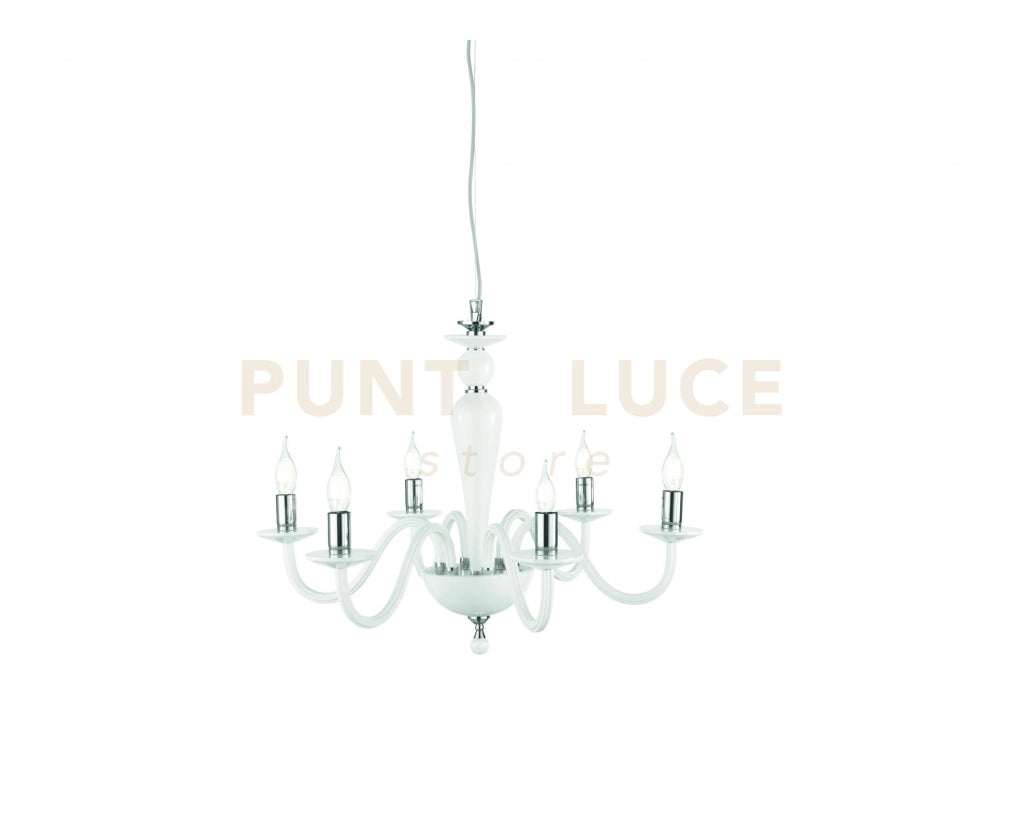 LAMPADARIO PAGANINI 6 LUCI BIANCO CROMO ATTACCO E14 D.70CM