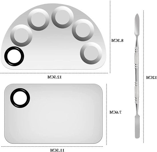 Palette per trucco in acciaio inossidabile premium - 2 set - per makeup, arte unghie e pigmenti per fondotinta.