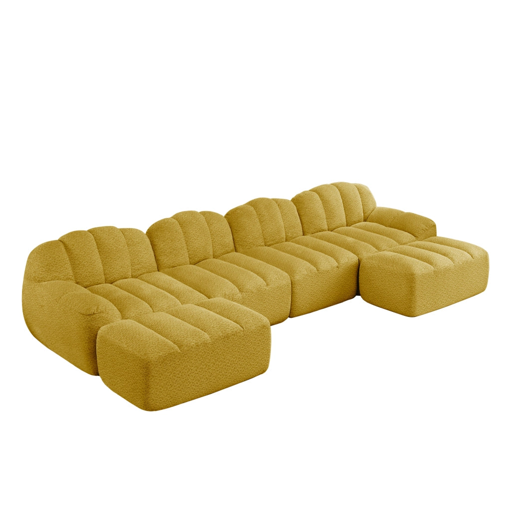 Divano Modulare U 4 Posti con 2 Ottomane ¨C MINIMAL ¨C Tessuto Morbido Giallo, Seduta Profonda