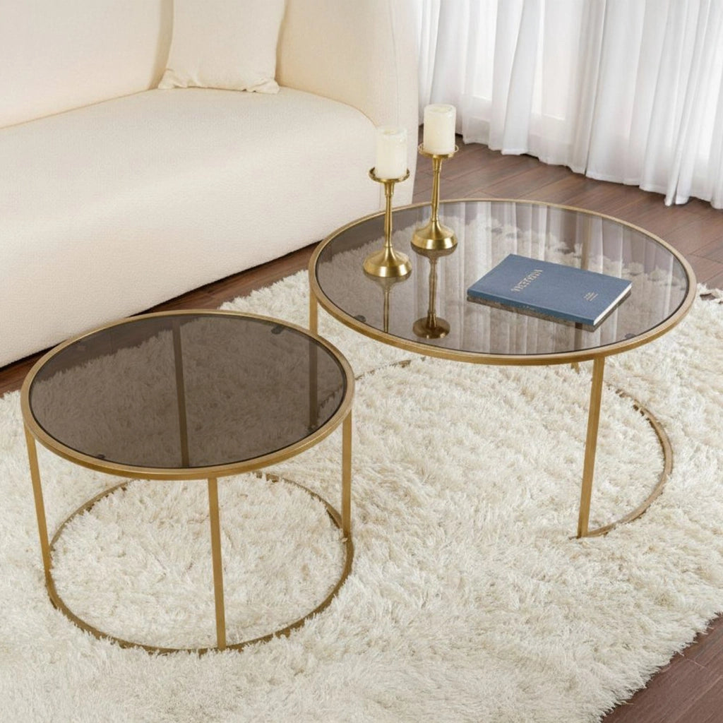 Aedion, Tavolino da Salotto set di 2 Tavolini, 80x80x43h cm oro Bronzo