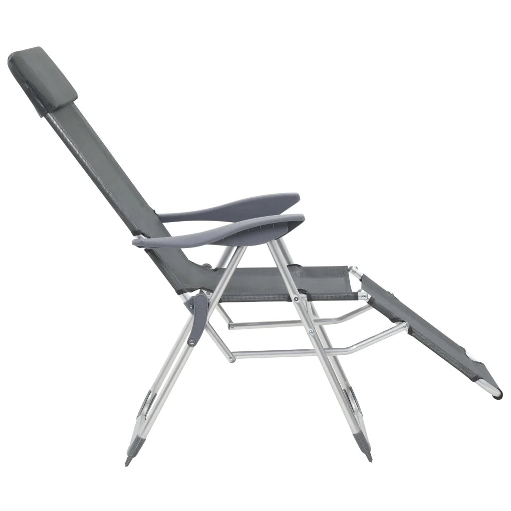 Sedie Campeggio Pieghevoli con Poggiapiedi 2 pz | Sedie da Esterno Grigio Textilene