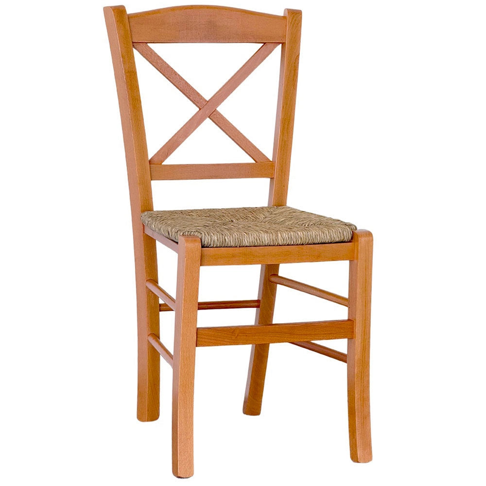 Sedia da sala da pranzo Paesana croce in legno ciliegio con seduta in paglia