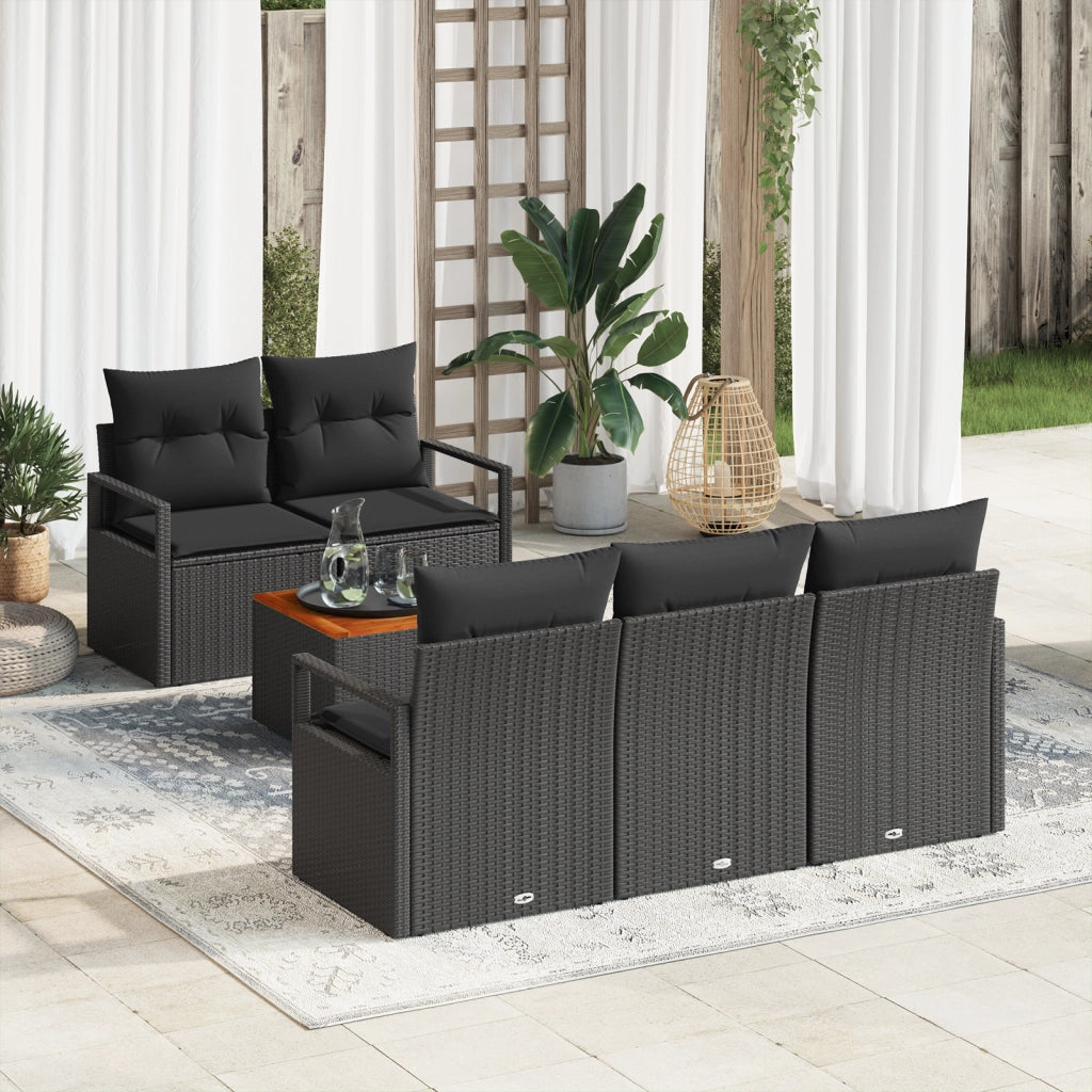 Set Divano da Giardino 6 Pezzi con Cuscini Rattan Sintetico Nero