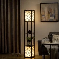 Lampada da Terra a Colonna in MDF e Plastica con 2 Ripiani, per Soggiorno, Studio e Camera da Letto, 26x26x156 cm
