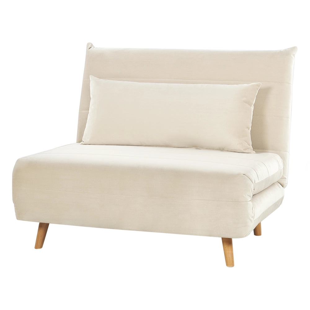 Divano letto piccolo in velluto beige chiaro 1 posto letto pieghevole senza braccioli scandinavo