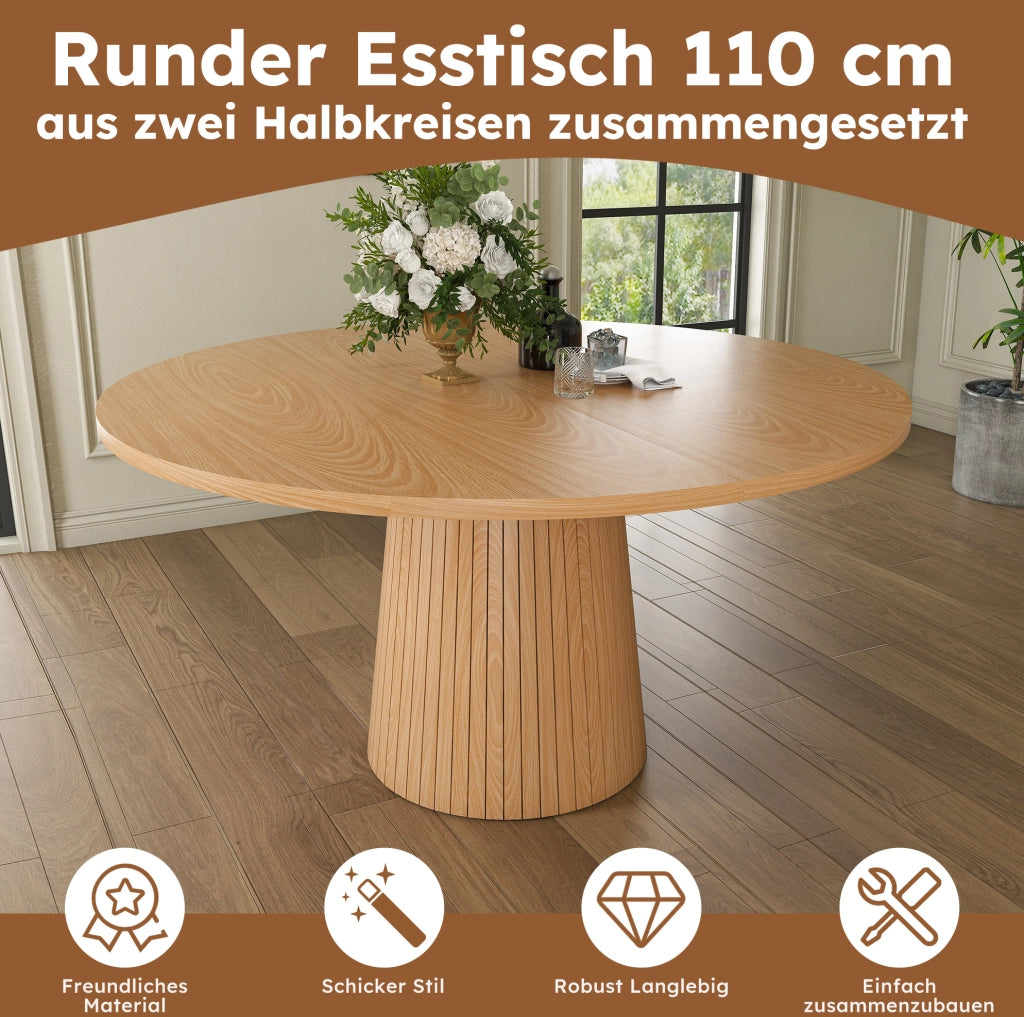 Tavolo da pranzo rotondo ?110 cm in MDF impiallacciato rovere con base a colonna