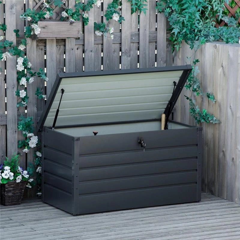 PANCA CONTENITORE DA ESTERNO CON CHIAVE, BAULE DA GIARDINO IN ACCIAIO 120X62X62CM GRIGIO