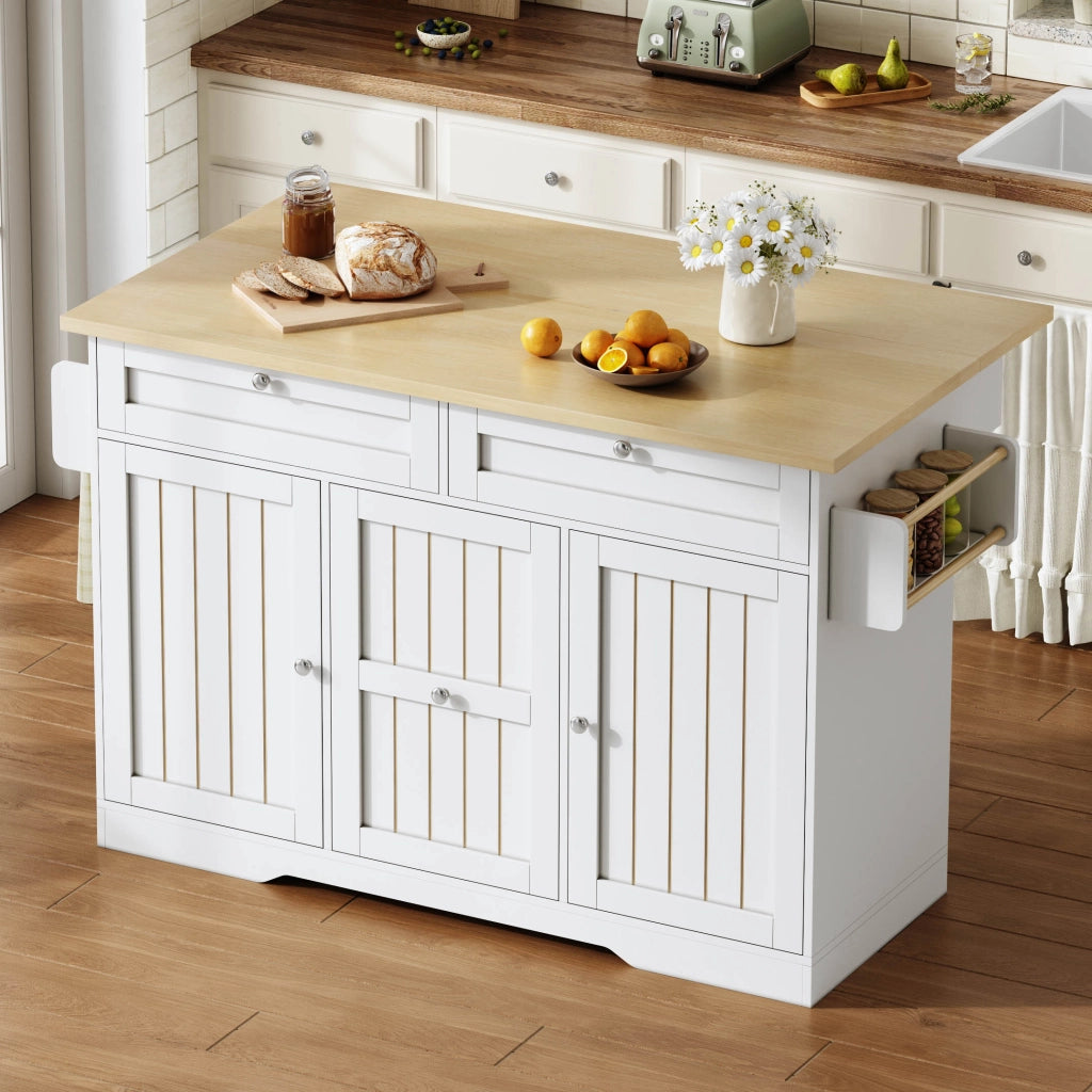 Isola Cucina Mobile con Piano Ribaltabile ¨C MINIMAL ¨C Cassetti, Ruote, 120x45x92 cm