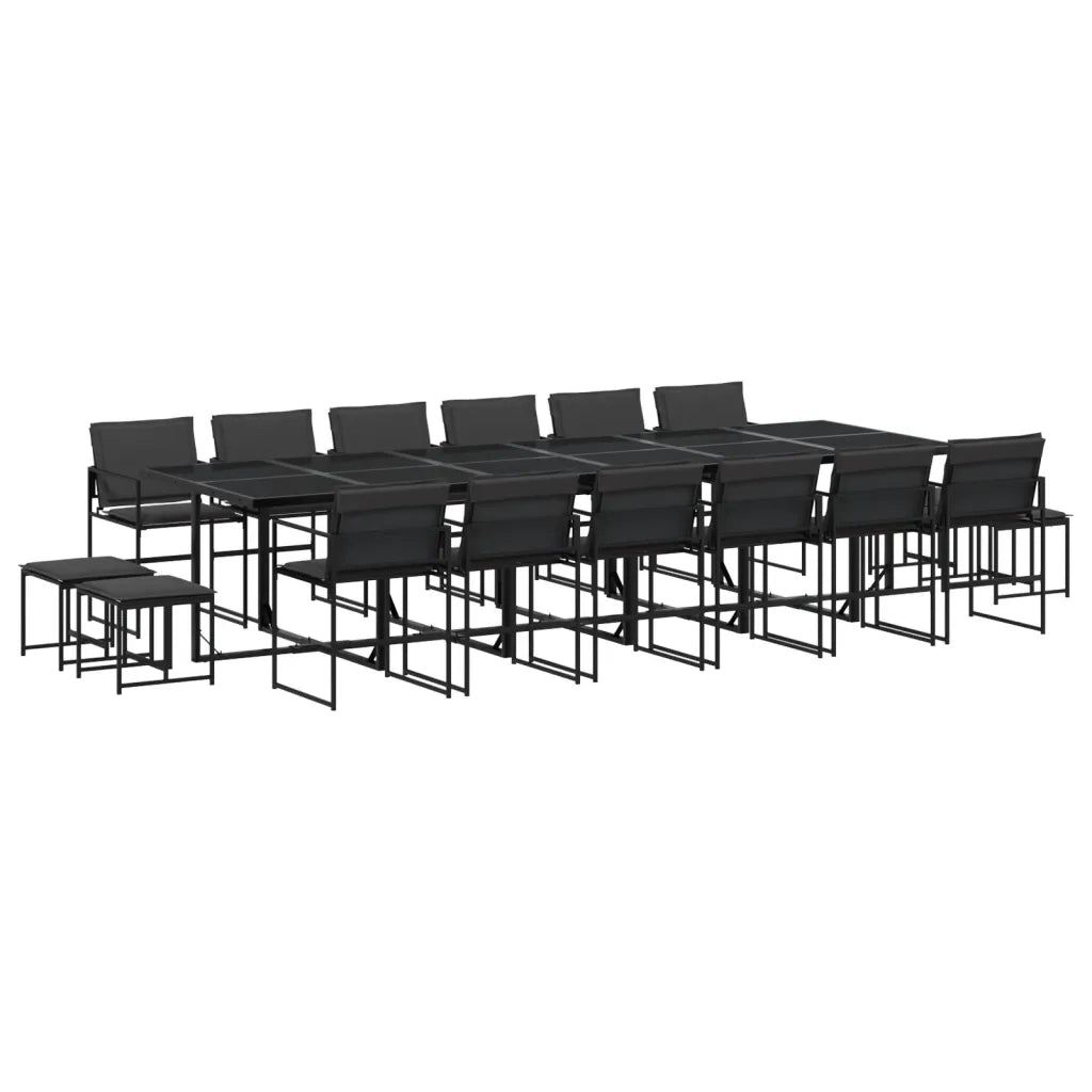 Set da Pranzo da Giardino 17 pz con Cuscini Nero in Textilene