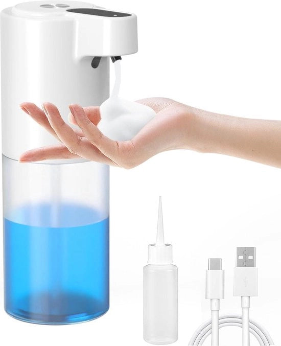 Dispensatore di sapone manuale automatico 300 ml con caricabatterie e sensore infrarosso IPX5 impermeabile a acqua dispensatore di schiuma di sapone per cucina e bagno - bianco