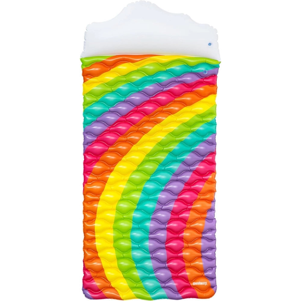 Trade Shop - Materassino Arrotolabile Fashion Rainbow Dreams Arcobaleno Con Cuscino Forma Nuvola 44107 -