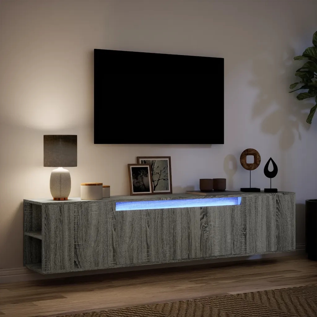 Mobile TV a Parete con LED Grigio Sonoma 180x31x39,5 cm 3307959