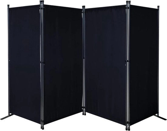 Paravento 4 pannelli op 170 x 220 cm, divisore per stanze, separatore per giardino, separatore per balcone, parete divisoria opaca, parete divisoria pieghevole, nero