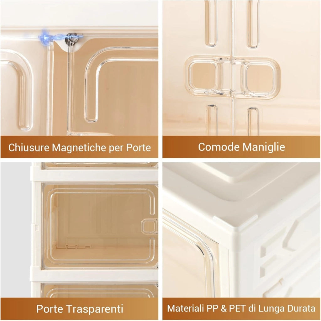 Scatole per Scarpe, Portascarpe Pieghevole per 12 Paia con Porta Magnetica Trasparente, Scarpiera per Ingresso Camera da Letto, 45x35x117 cm