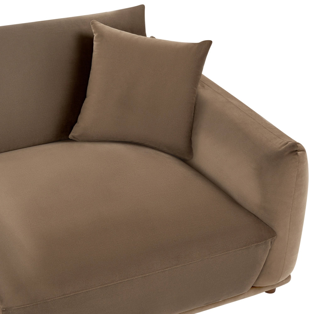 Divano a 3 posti in velluto marrone con cuscini decorativi e gambe in legno divano moderno per soggiorno